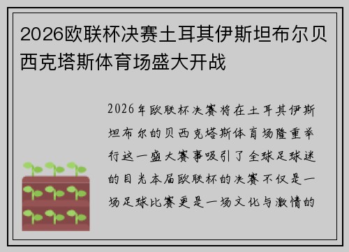 2026欧联杯决赛土耳其伊斯坦布尔贝西克塔斯体育场盛大开战